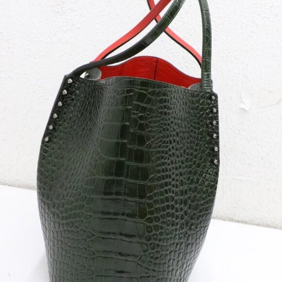 Christian Louboutin Calfskin Crocodile Embossed Spikes Large Cabarock Bag- Green - Picture 7 of 15
